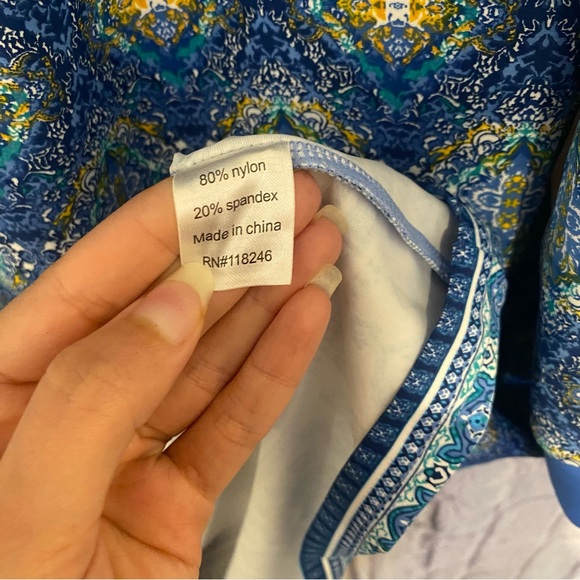 New Cabana Life Shift Dress Blue Yellow SPF 50 V Neck Resort Vacation Large Boho - Picture 8 of 10